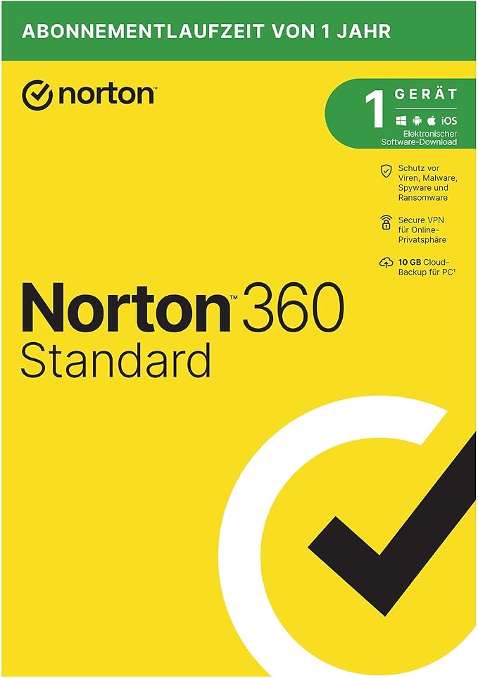 Norton 360 Standard 2023 | 1 urządzenie | Antywirus | Nieograniczona bezpieczna sieć VPN i Menedżer haseł | 1 rok | PC/Mac/Android/iOS | Kod aktywacyjny w oryginalnym opakowaniu