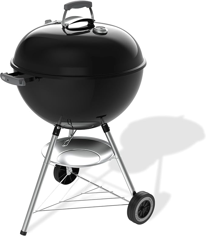 Weber Grill Węglowy Weber Original Kettle, Pokrywa i Misa Pokryte Emalią Porcelanową, Powierzchnia Grillowania 57cm, System Czyszczenia One-Touch, Termometr w Pokrywie, Stojak Trójnożny, Kółka, Czarny