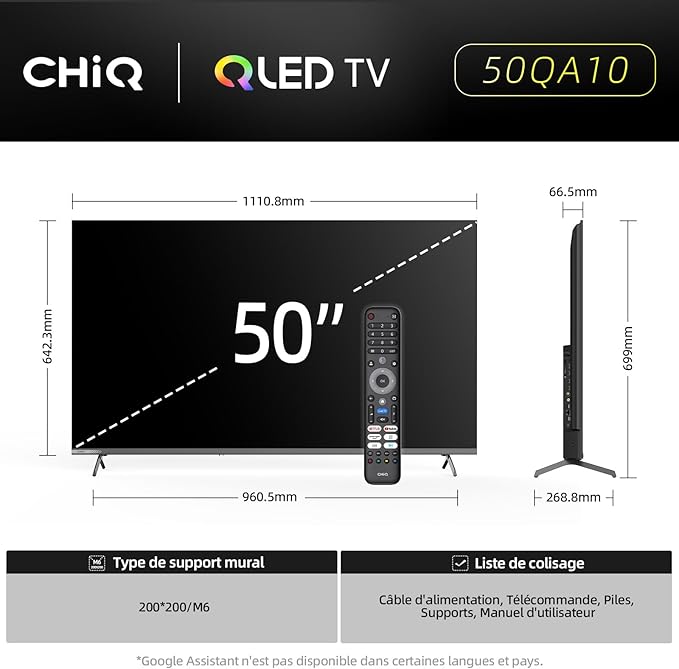 Telewizor Google QLED 4K UHD CHIQ 50QA10 50 cali HDR10, VRR i ALLM Ultracienki, bezramowe dwuzakresowe audio Dolby Wi-FI - obrazek 2