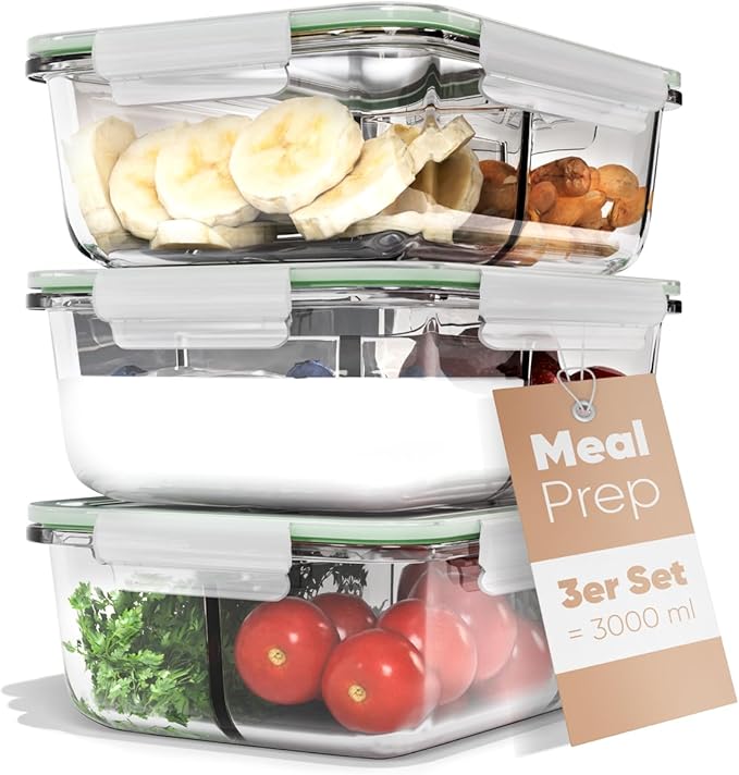 Meal Prep pojemniki szklane z przegródkami