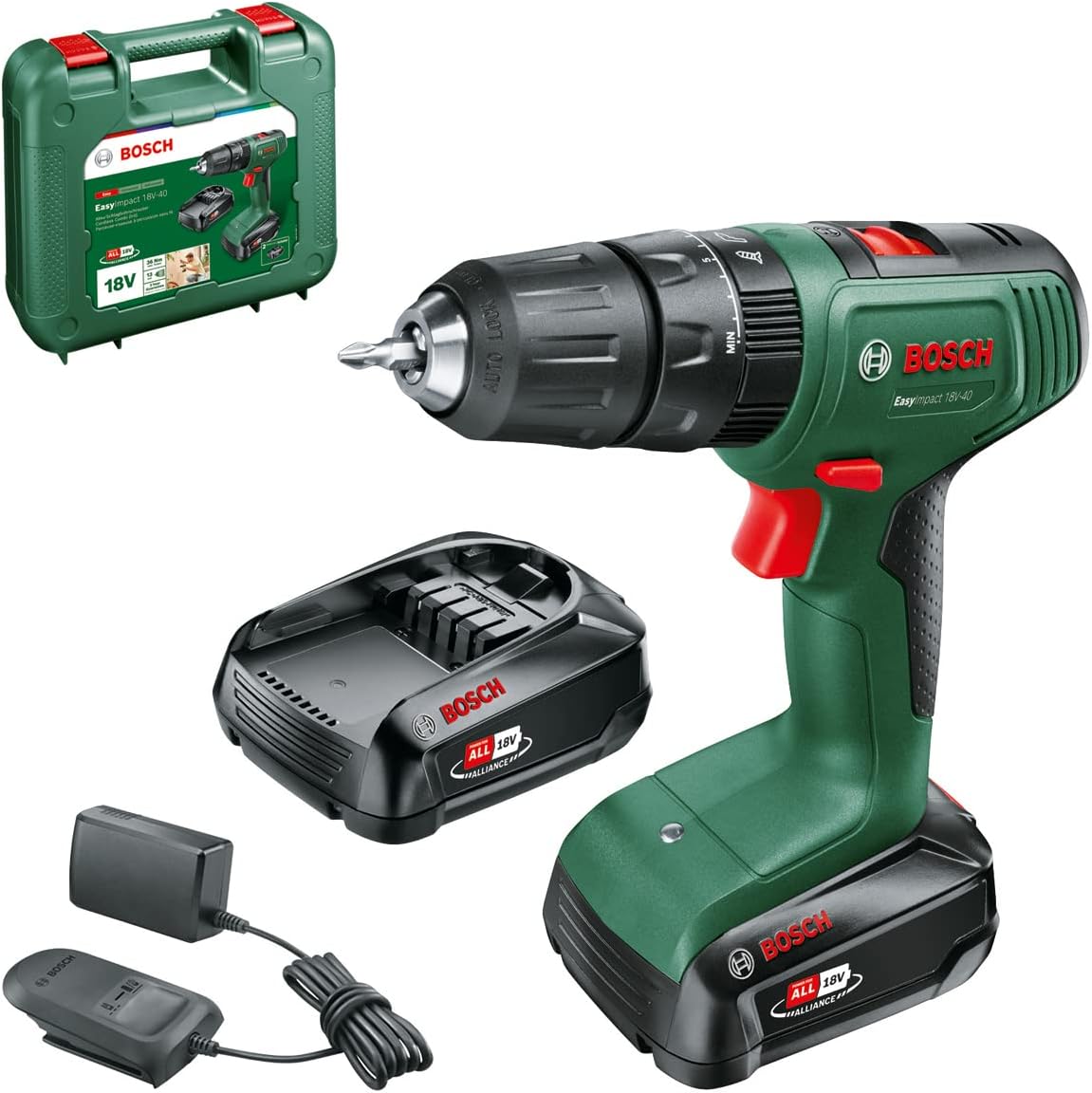 Bosch Akumulatorowa Wiertarka Udarowa Bosch EasyImpact 18V-40, 2 Akumulatory 2 Ah, System 18V, Walizka - obrazek 2