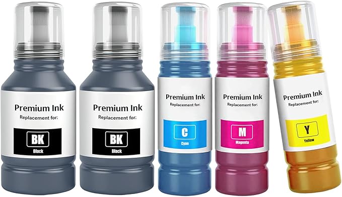 102 butelki z atramentem, 5 kolorów, wielopak kompatybilny z Epson 102 Ink ET-2700 ET-2750 ET-2751 ET-2756 ET-2850 ET-2851 ET-2856 ET-3700 ET-3750 ET-4750 ET-4750 50 ET-4850 ET-4856 ET-15000 Drukarki