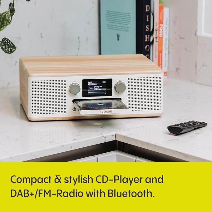Pure Klasyczny system muzyczny C-D6 (odtwarzacz CD, DAB+/FM, Bluetooth, AUX, USB, Alarm Sleep Timer) bawełna biały/dąb - obrazek 3