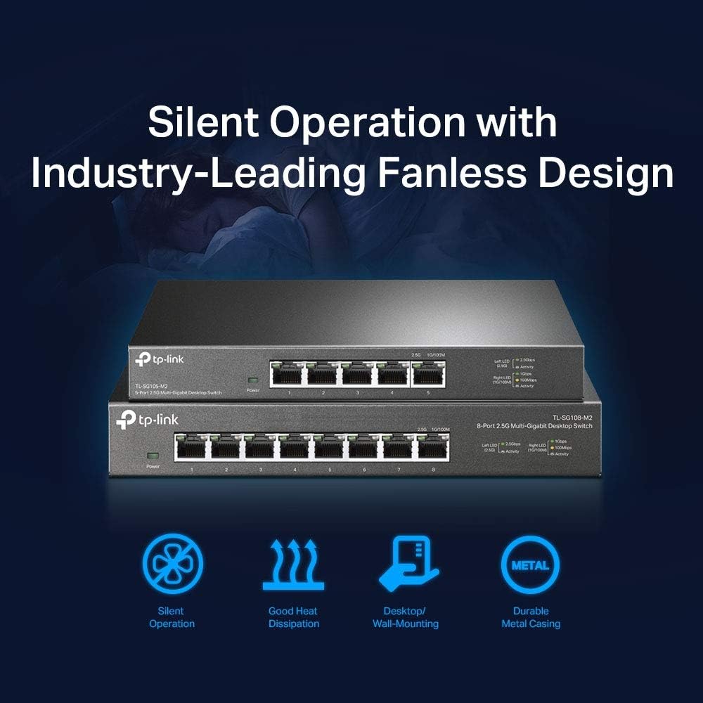 TP-Link TL-SG108-M2 | Przełącznik 2.5G 8× 2.5 Gb/s | Metalowa obudowa | Obsługa Multi-Gig | Idealny do WiFi 6, NAS, stacji roboczych - obrazek 7