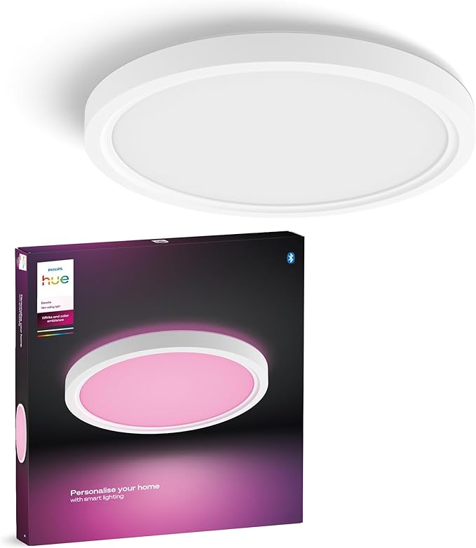 Inteligentny panel LED Philips Hue Devote, Białe i Kolorowe Światło (Ambiance), Okrągły 30 cm, 16.6 W, 2000 Lumenów, Biała Ramka do Wewnętrznego Oświetlenia Domu, Sufitu, Salonu, Kuchni, Przedpokoju.