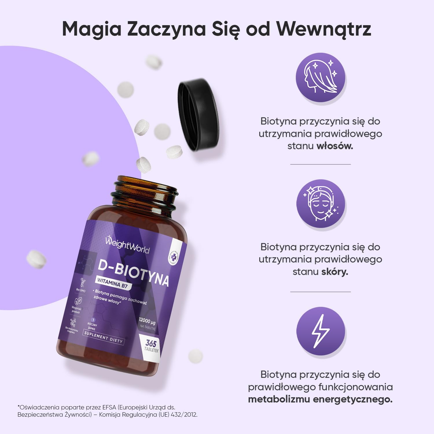 Biotyna 12 000 mcg 365 tabletek suplementu witaminy B7 dla kobiet - obrazek 7