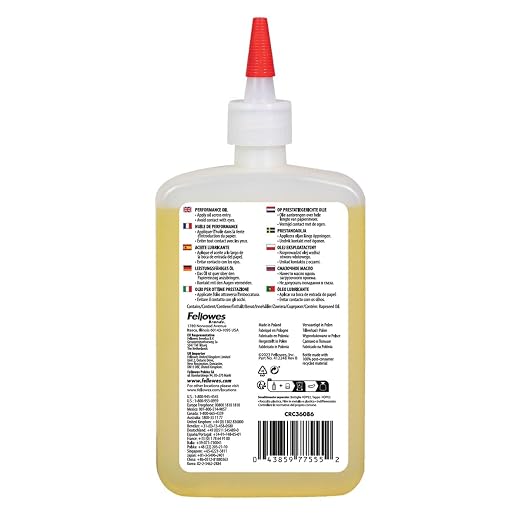 Fellowes Olej do niszczarek do niszczarek papieru z mikro cięciem i cięciem krzyżowym, 355 ml - smar oleju do niszczarki
