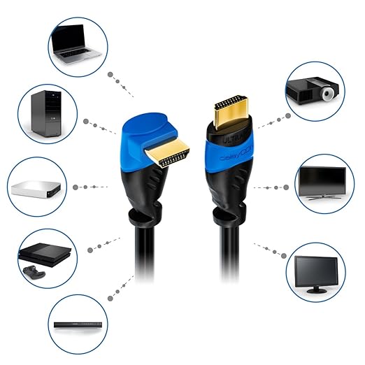 deleyCON 5m Kabel HDMI Kątowy (Kąt 90°) - UHD 4K HDR 1080p 2160p EARC - do TV, Soundbara, Monitora, PC, Laptopa, Projektora, PS5, Xbox - Czarny - obrazek 7