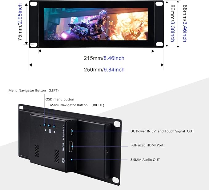 GeeekPi 7.84 calowy 1280 x 400 Pojemnościowy ekran dotykowy LCD - obrazek 3