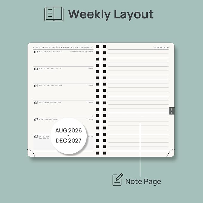 POPRUN Agenda Pocket 2026 2027 A6 Tygodniowy Planner i Notatnik - obrazek 5