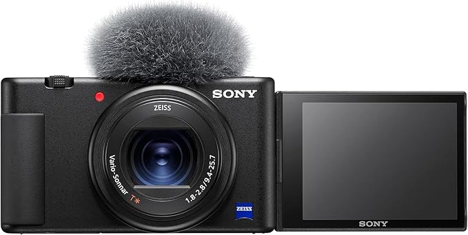 Sony Wysokiej jakości kompaktowy aparat fotograficzny ZV-1 (czujnik 1", 24-70 mm F1.8-2.8, wideo 4K, automatyczne ustawianie ostrości oczu, odchylany ekran, do zdjęć i filmów)