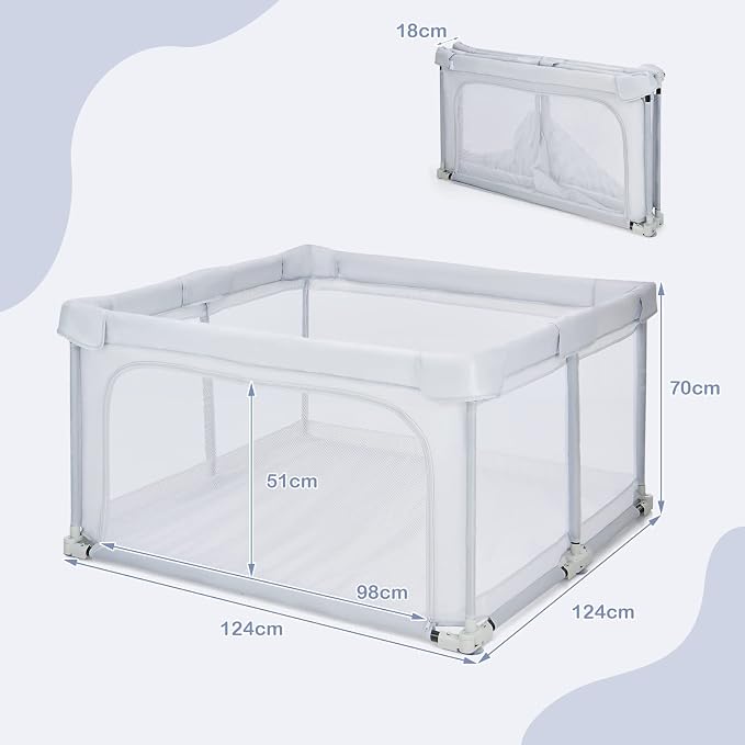 COSTWAY 124 x 124 cm Kojec dla niemowl膮t sk艂adany - obrazek 3