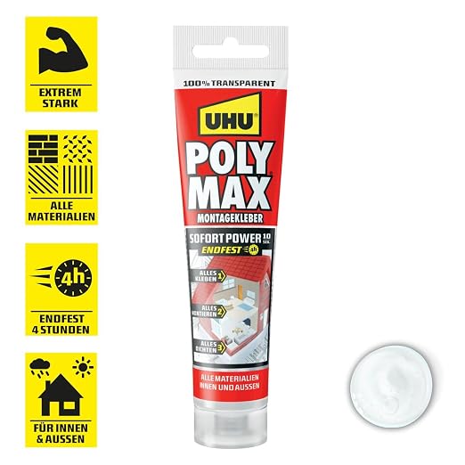 UHU 47260 Poly MAX 10 SEK Instant Power przezroczysty klej montażowy - obrazek 2