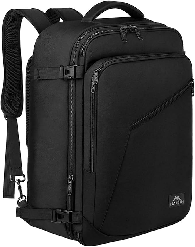 MATEIN Bagaż Podręczny 40x30x20, 24L Plecak Podróżny | Męski i Damski do Ryanair, Eurowings, Wizzair, Vueling, Cabin Bag Travel Backpack do Pracy, Biznesu i Podróży, Czarny