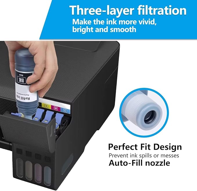 LCL Wysokowydajny Zestaw Butelek z Tuszem Kompatybilny z 104, Zgodny z Epson EcoTank ET‑1810, ET‑2710, ET‑2711, ET‑2712, ET‑2714, ET‑2715, ET‑2720, ET‑2721, ET‑2726, ET‑2810 (2‑Pack) - obrazek 2