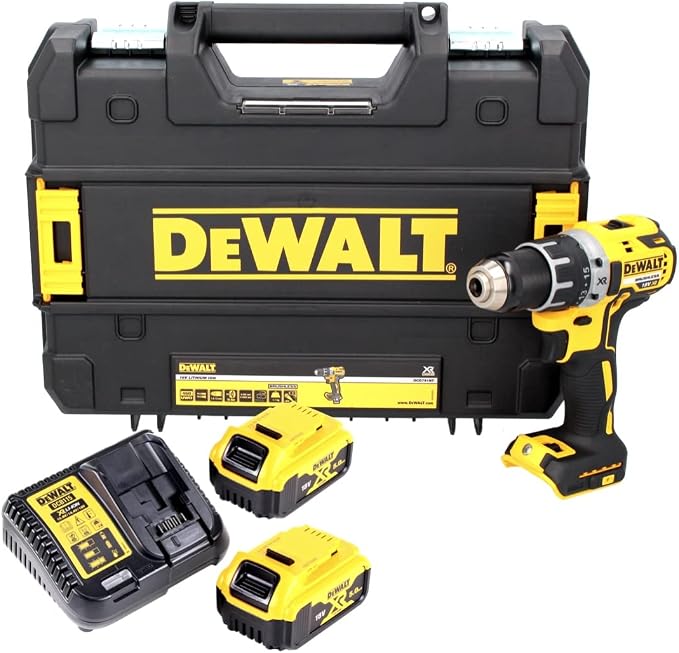 DEWALT, Wiertarko-wkrętarka 18V XR z silnikiem bezszczotkowym + 2x akumulatory 5.0 Ah, DCD791P2