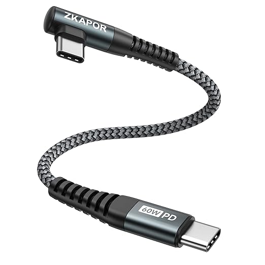 ZKAPOR Krótki kabel USB C na USB C, 30 cm kabel typu C do typu C | kąt prosty 60 W szybkie ładowanie do iPhone'a 15/15 Pro Max, Samsung Galaxy S23, Pad Pro, Air, Huawei P40 / Mate 60, Pixel