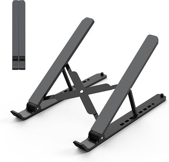 Tonmom Stojak na Laptopa, Podstawka do Laptopa, Regulowany Laptop Stand | ABS+Silikonowy, Składany Przenośny Uchwyt na Laptopa, Wentylowany Chłodzący Stojak na Notebooka do Laptopów 10–15,6 Cala
