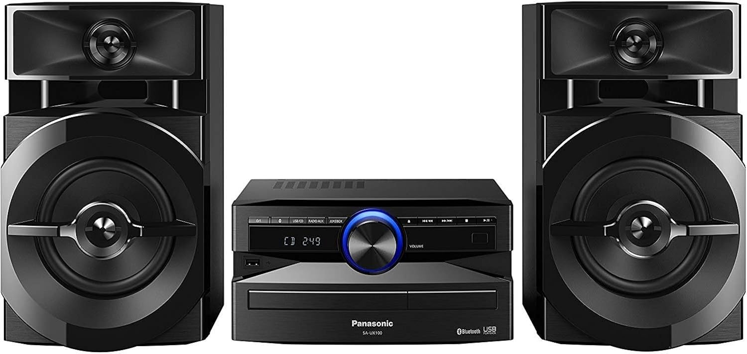 Panasonic SC-UX100 zestaw Power Audio (300W, 13cm głośnik niskotonowy, Bluetooth, CD, USB, FM, aplikacja MAX Juke, Local Preset Equalizer), czarny - obrazek 2