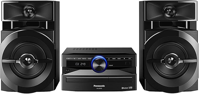 Panasonic SC-UX100 zestaw Power Audio (300W, 13cm głośnik niskotonowy, Bluetooth, CD, USB, FM, aplikacja MAX Juke, Local Preset Equalizer), czarny