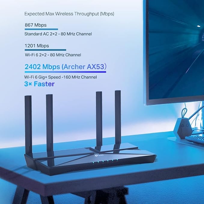 TP-Link Archer AX58 Wi-Fi 6 router WLAN, Dualband AX3000, 5 portów Gigabit, WPA3, zabezpieczenie przed dziećmi, sieć dla gości, brak funkcji DSL - obrazek 4