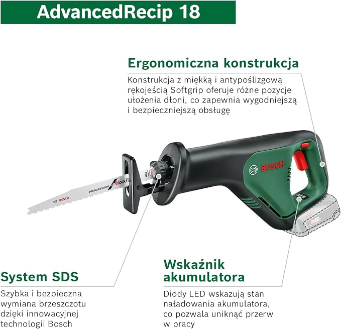 Bosch Home and Garden Akumulatorowa piła szablasta AdvancedRecip 18 (bez akumulatora, system 18V, opakowanie kartonowe) - obrazek 2
