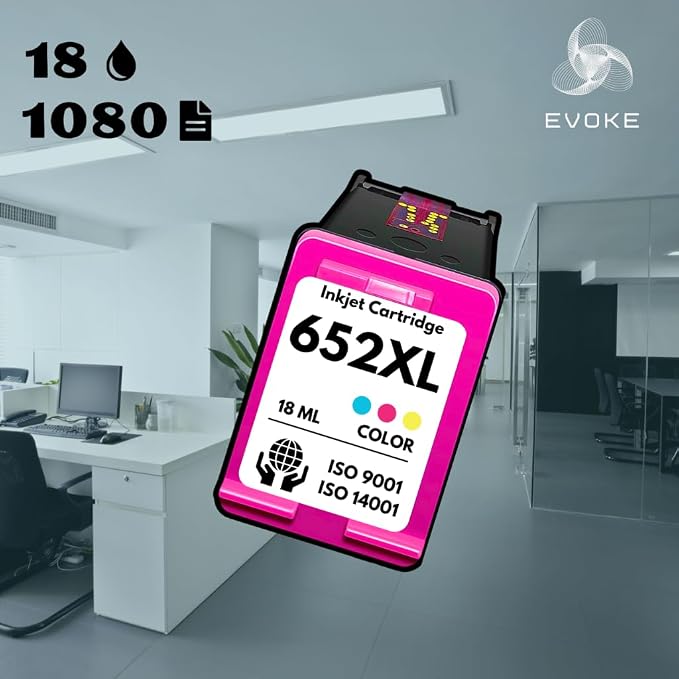EVOKE 652 XL Zestaw tuszy kompatybilny z HP DeskJet 1115 2315 2135 3635 3785 3790 3835 4530 4535 (Zestaw Czarny + Trójkolorowy) 2280 Stron 38 ml - obrazek 5