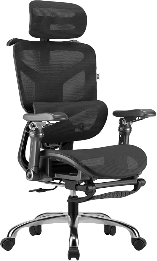 POSH Ergonomiczne krzesło biurowe z podnóżkiem i podłokietnikami 9D