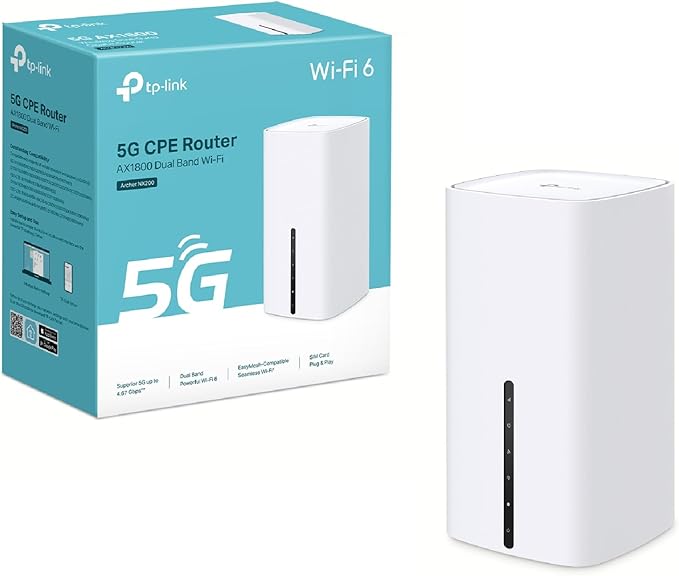 TP-Link Archer NX200 router 5G, Wi-Fi, 6 AX1800 Mb/s z kartą SIM, dwuzakresowy, Plug & Play, Gigabit port WAN/LAN, 4K-QAM, formowanie wiązki, 8 × 5 G/LTE, 2 × Wi-Fi Anteny wewnętrzne, EasyMesh,