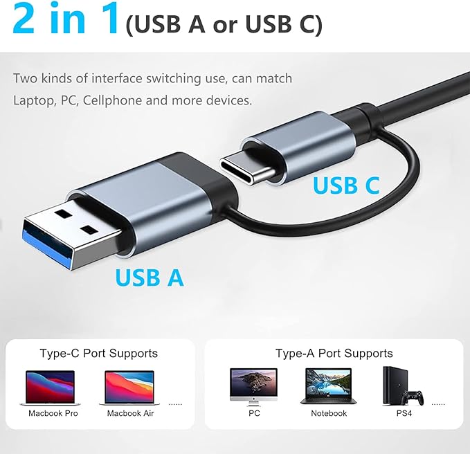 Koncentrator USB-C 3.0, wieloportowy adapter USB Hub 3.0 8 w 2 z czytnikiem kart SD i TF, portami USB 3.0 i USB 2.0, portem USB-C, do urządzeń MacBook Air/Pro, Galaxy, iPada, z systemem Windows itp. - obrazek 7