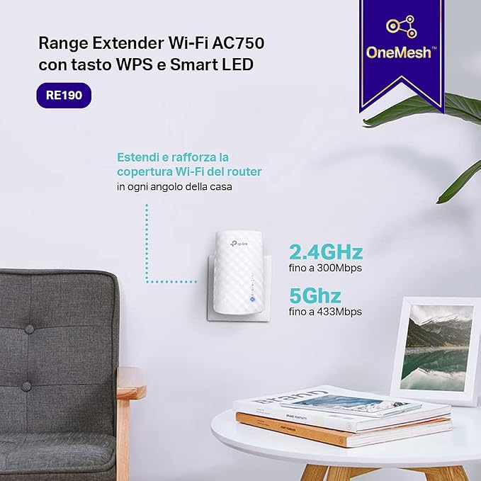 TP-Link RE190 – Wzmacniacz zasięgu Wi-Fi AC750, Dual Band 2.4GHz i 5GHz, wskaźnik sygnału, przycisk WPS, montaż naścienny – zwiększa zasięg Wi-Fi w domu - obrazek 6