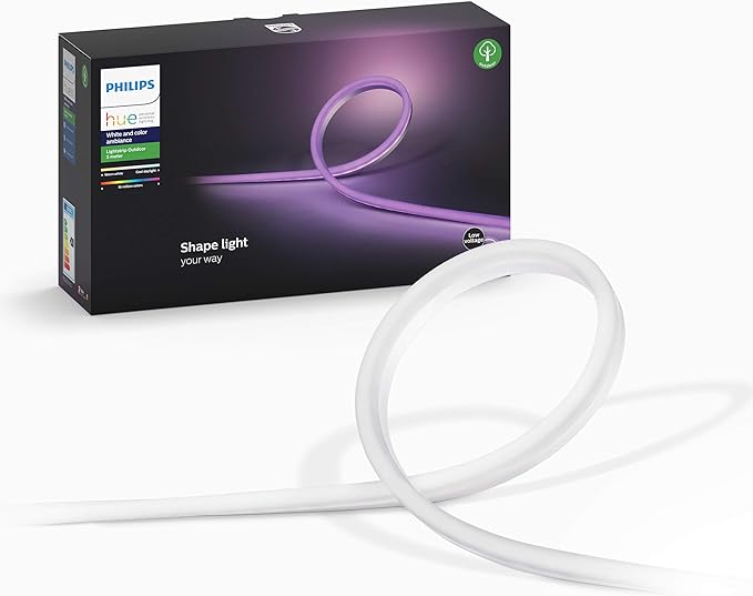 Philips Hue Taśma LED Zewnętrzna - 5m - Pasek LED Biały i Kolorowy z Zasilaczem - Taśma LEDowa 16 mln Kolorów (wymaga Hue Bridge) Współpracująca z Aplikacjami Alexa, Google Assistant i Apple HomeKit