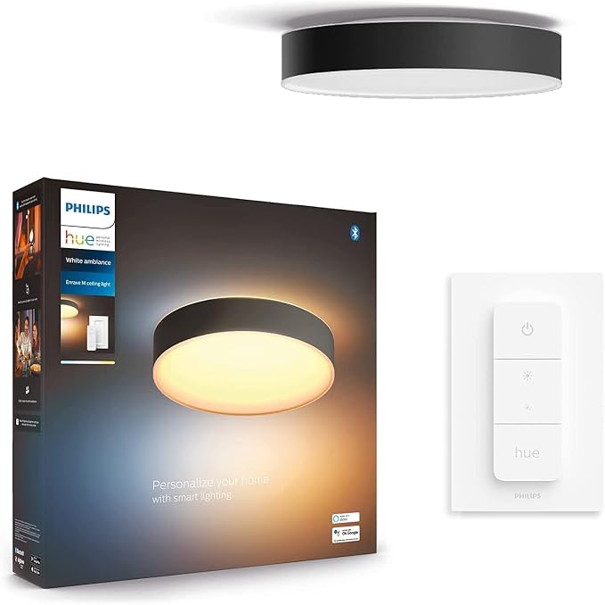 Philips Hue White ambiance Lampa sufitowa Enrave M 1x20W (czarna), wiele odcieni bieli, możliwość przyciemniania, inteligentne oświetlenie