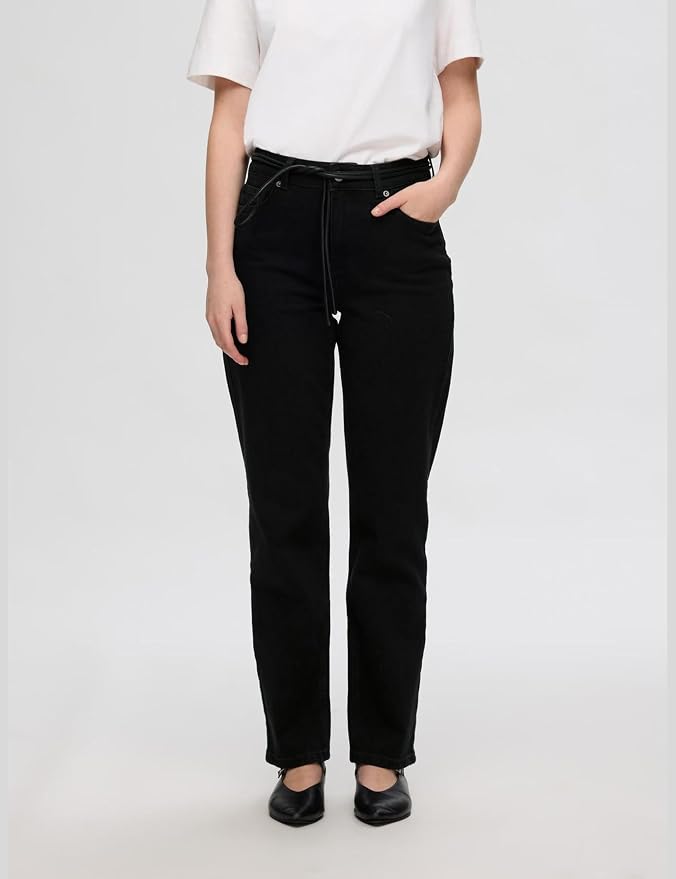 SELECTED FEMME Slfalice Mw Straight Black Jeans Noos - obrazek 3