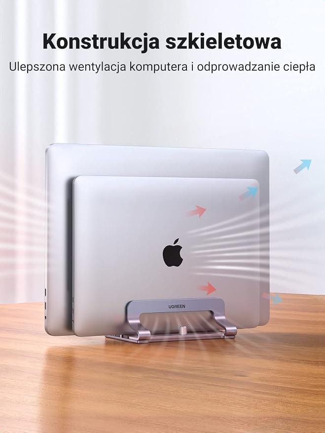 UGREEN Double Vertical Laptop Stand Aluminium Vertical MacBook Stand Space Saving Holder dla MacBook Pro/Air, iPad, Huawei, Surface, Dell, HP, Lenovo i innych. - obrazek 3