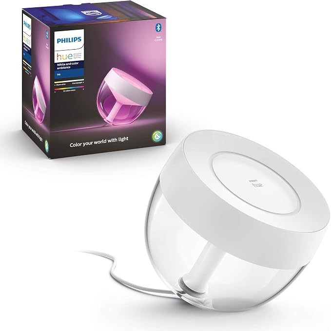 Philips Hue White and Color Ambiance Lampa Stołowa LED Iris, (biała), Smart LED z Paletą 16 mln Kolorów i Możliwością Ściemniania, Inteligentne Oświetlenie z Aplikacją Amazon Alexa (Echo, Echo Dot)