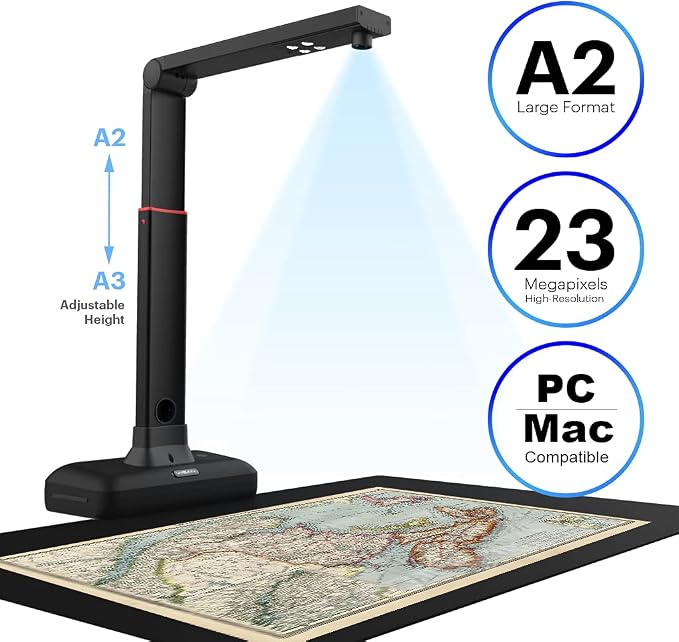 VIISAN S21 A2 Skaner napowietrzny, 23 MP i 600 dpi, automatyczna korekta strony, OCR w ponad 130 językach, światło LED, idealny do archiwizacji, szkoły i biura - obrazek 5
