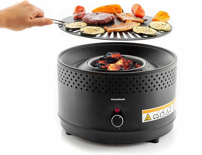 InnovaGoods® Grill stołowy, grill, bezdymny i bezzapachowy grill na węgiel drzewny, przenośny grill do wygodnego gotowania wewnątrz i na zewnątrz, z możliwością podłączenia baterii lub złącza USB-C