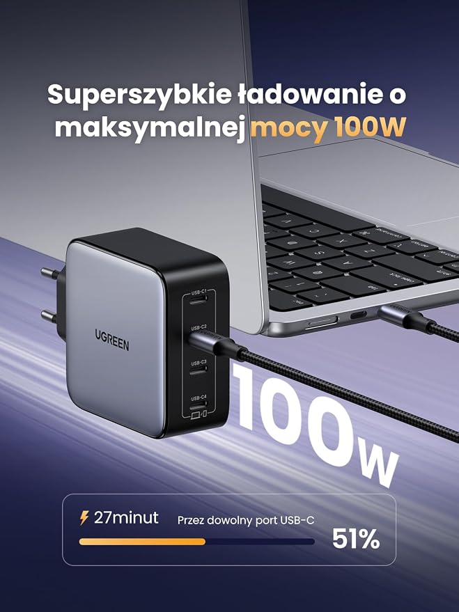 UGREEN Nexode Ładowarka USB-C 100 W, 4 porty USB-C, szybkie ładowanie PPS 45 W - obrazek 3