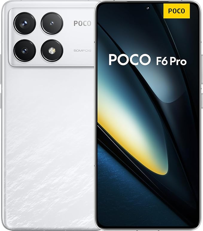 Poco F6 Pro smartfon, 12 + 512 GB telefon komórkowy bez umowy, wyświetlacz WQHD+ AMOLED 120 Hz 6,67" (6,67"), potrójny aparat 50 MP, 5000 mAh, 120 W HyperCharge, Dual-SIM, biały