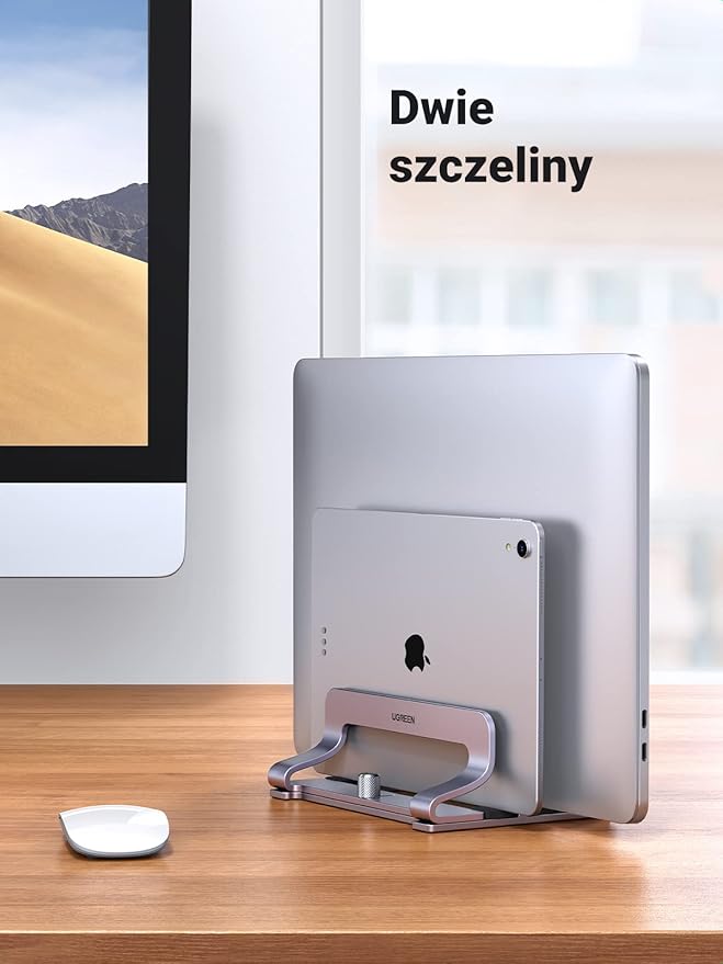UGREEN Double Vertical Laptop Stand Aluminium Vertical MacBook Stand Space Saving Holder dla MacBook Pro/Air, iPad, Huawei, Surface, Dell, HP, Lenovo i innych. - obrazek 2