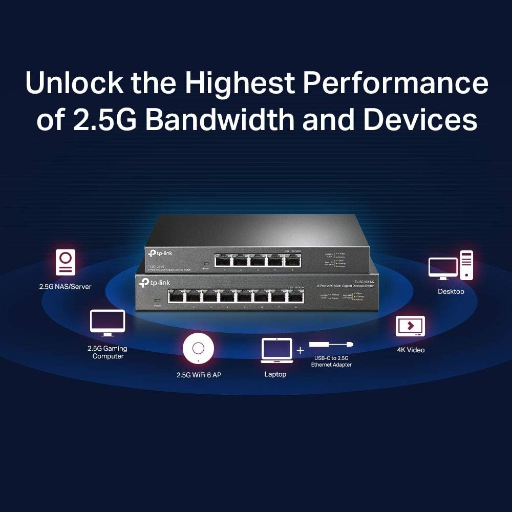 TP-Link TL-SG108-M2 | Przełącznik 2.5G 8× 2.5 Gb/s | Metalowa obudowa | Obsługa Multi-Gig | Idealny do WiFi 6, NAS, stacji roboczych - obrazek 5