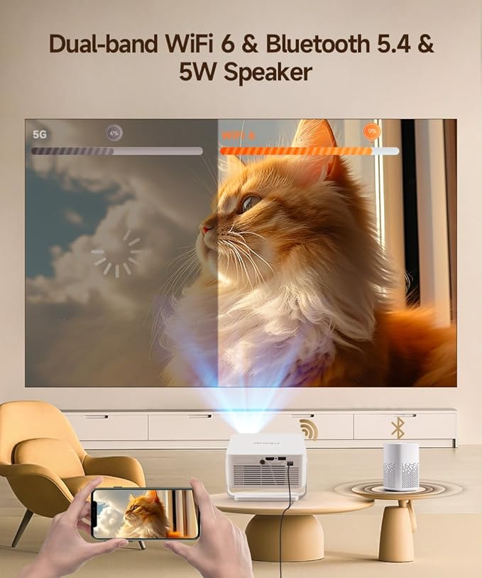 Magcubic Projektor, HY300max Mini projektor 4K i 8K z podwójnym zakresem WiFi 6 BT 5.4, 260 ANSI obsługuje autofokus i korekcję trapezu, nadaje się do projektora kina domowego | Przenośny projektor kompatybilny z automatyczną korekcją keystone 4K do kina domowego, biura i na kempingu - obrazek 4