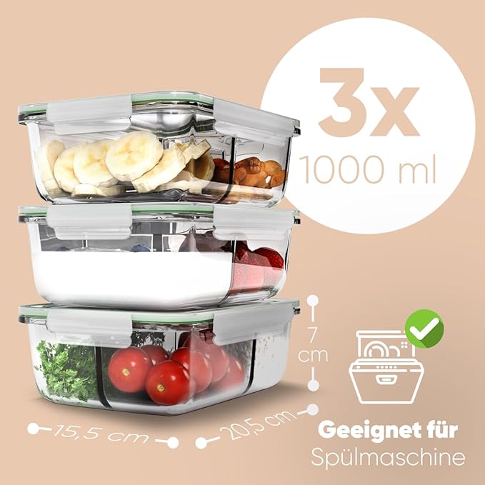 Meal Prep pojemniki szklane z przegródkami - obrazek 2