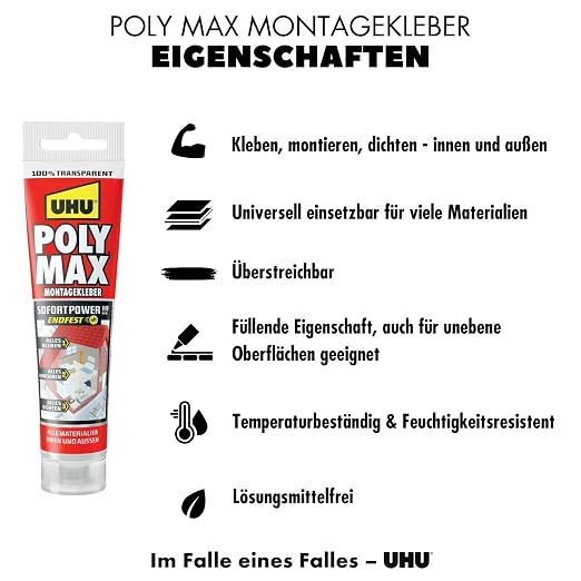UHU 47260 Poly MAX 10 SEK Instant Power przezroczysty klej montażowy - obrazek 3