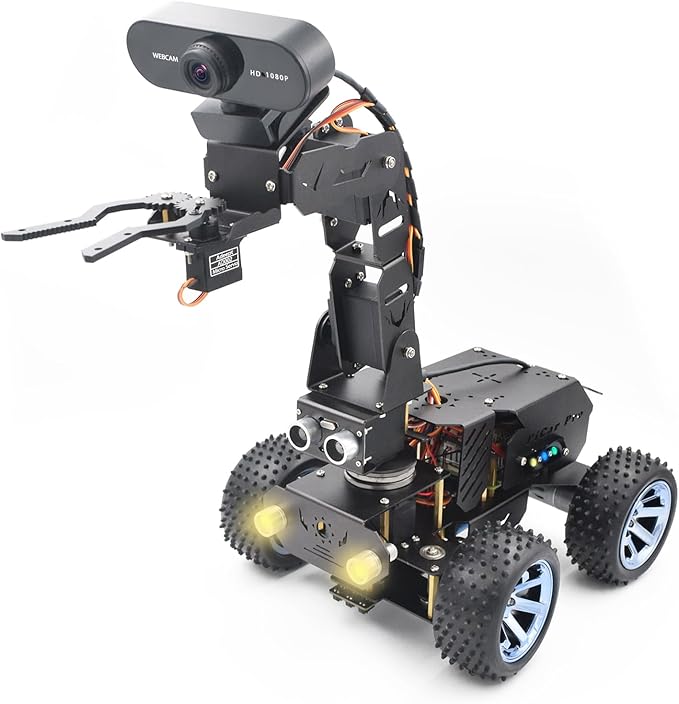 Adeept Zestaw robotyki PiCar Pro V2 (Raspberry Pi nie jest wliczony w cenę), 4 DOF ramię robota inteligentny samochód dla Pi 5/4/3, kamera HD 1080P, OpenCV, zapobieganie przeszkodom, śledzenie linii