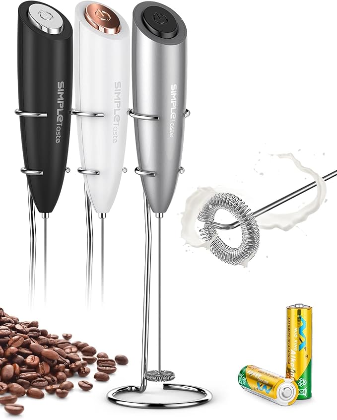 SimpleTaste Przenośny elektryczny spieniacz do mleka z 2 bateriami