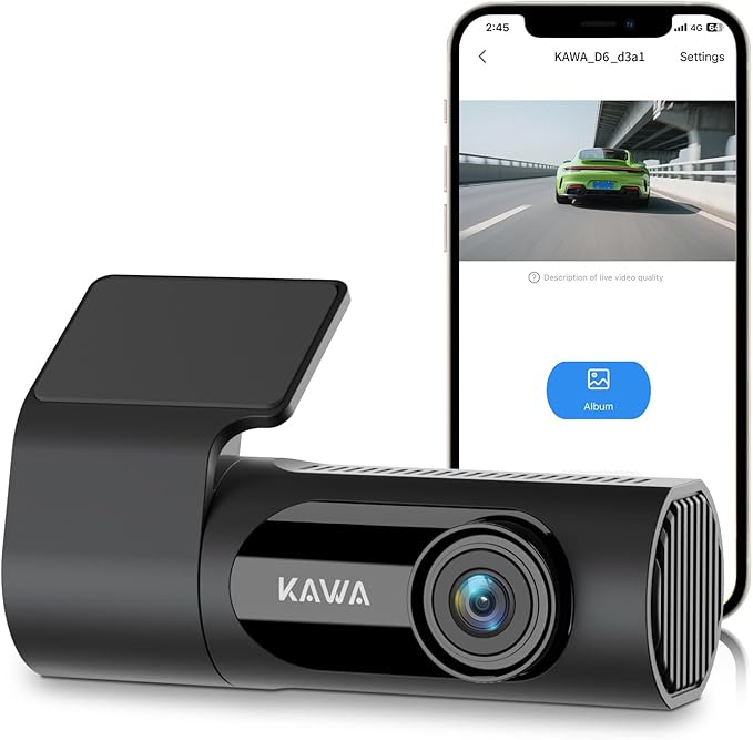 KAWA Samochodowa kamera na deskę rozdzielczą 2K 1440p QHD z superkondensatorem, obracana o 360°, Wi-Fi, czujnik G, szeroki kąt widzenia 145°, widoczność w nocy, nagrywanie w pętli, monitorowanie
