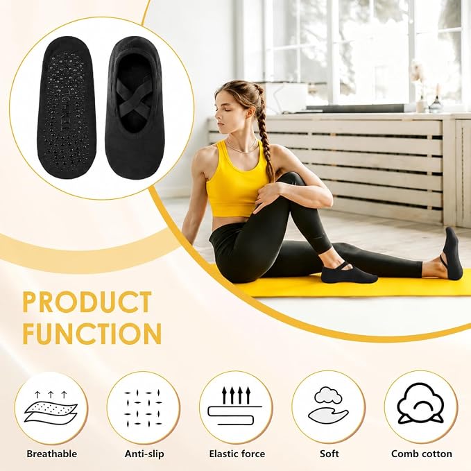 Skarpety Pilates damskie skarpetki do jogi jeden rozmiar czarne - obrazek 3