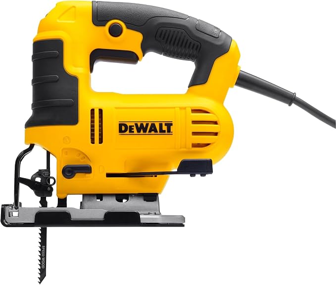 Dewalt Wyrzynarka wahadłowa 650 W DWE349 (3-krotny skok wahadłowy, z dmuchawą, wytrzymały aluminiowy but do piły, regulowany kąt nachylenia bez użycia narzędzi, w zestawie nakładka ochronna na but - obrazek 3